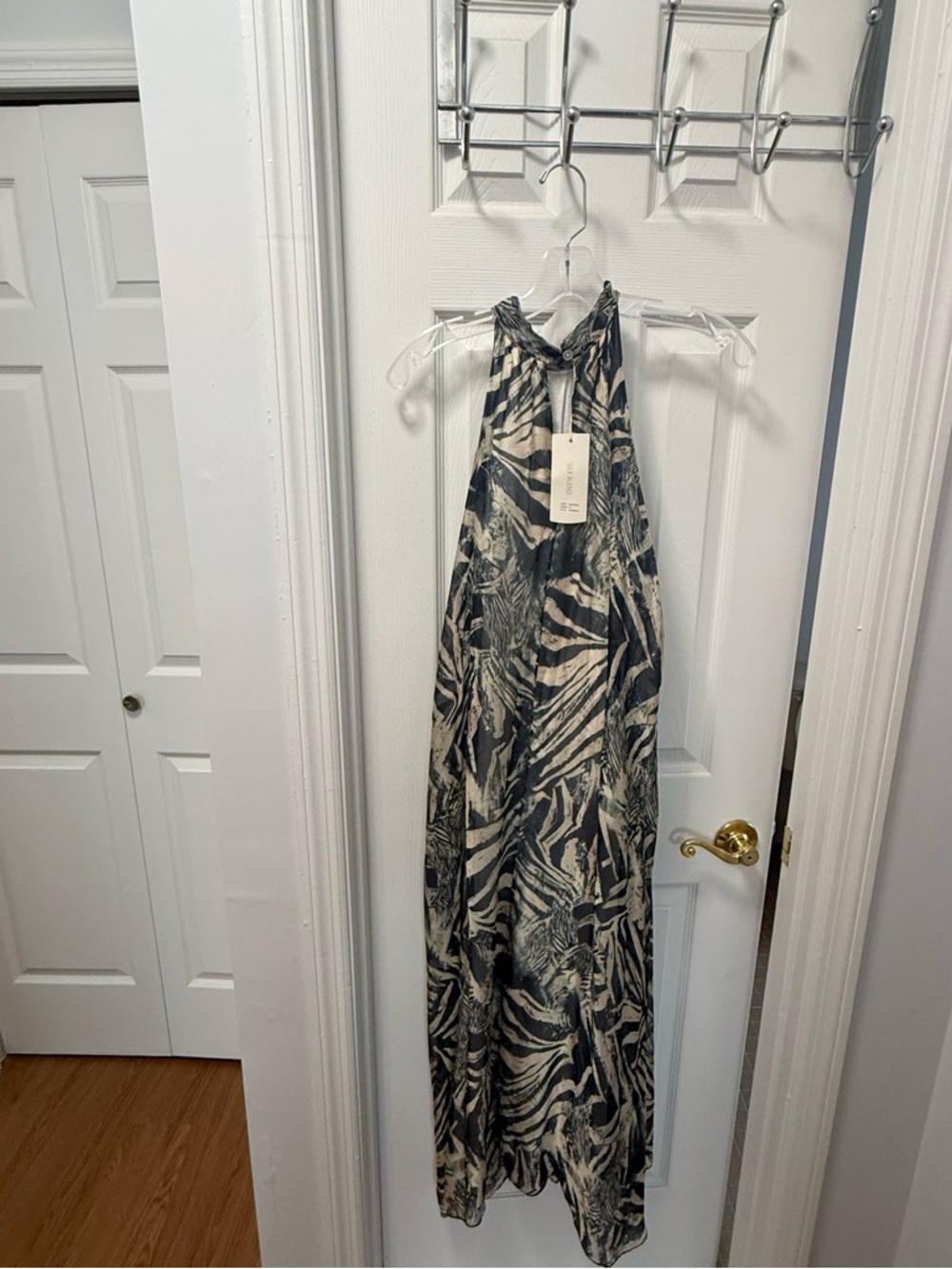 Halter Neck Maxi Dress in Black and Cream by Unknown